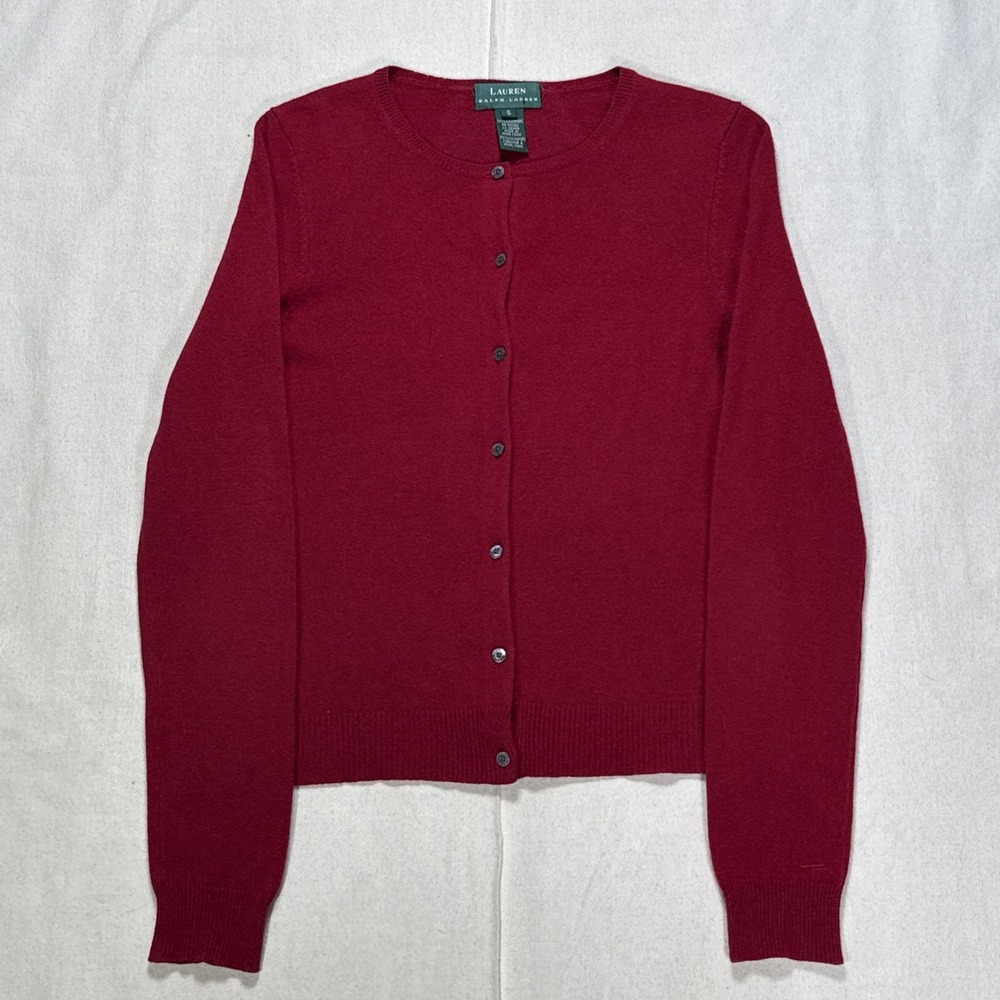 Vintage Lauren Ralph Lauren Sm Button Up Sweater Cashmere Red Hong Kong
